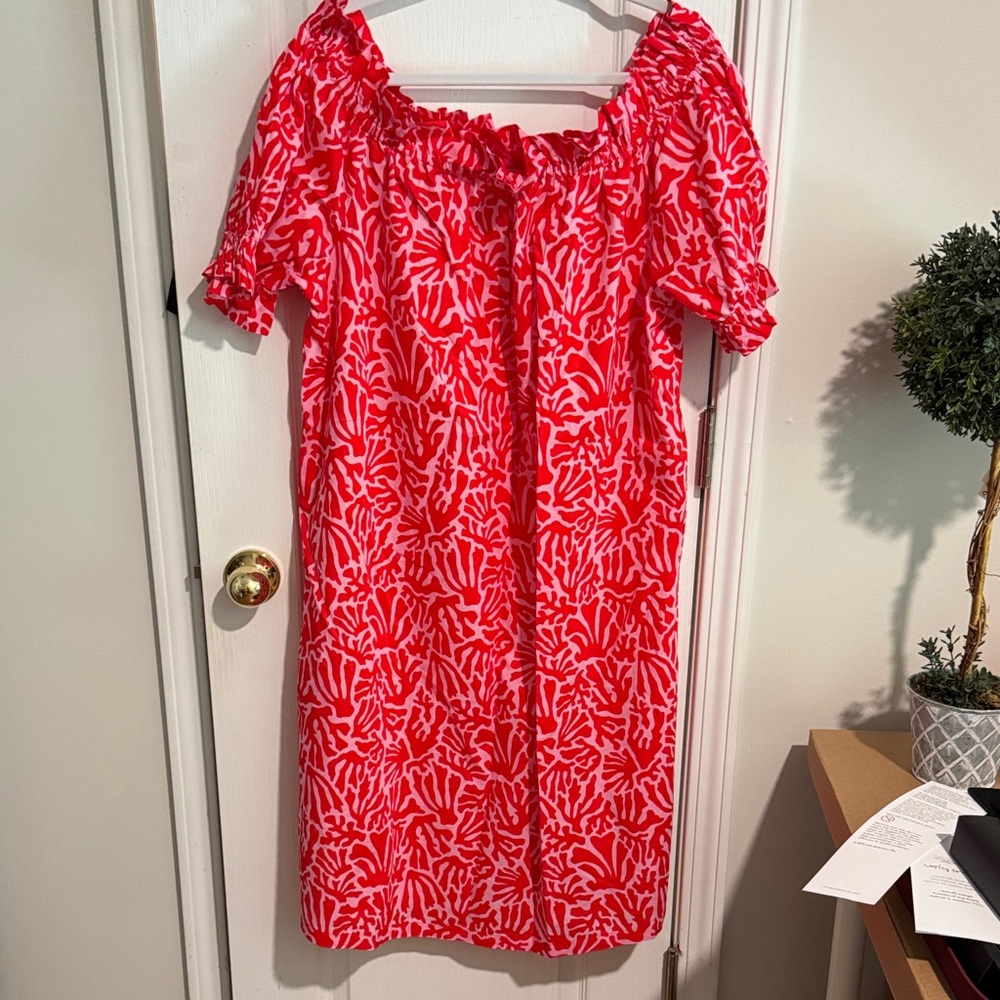 H&M Red and White Off-Shoulder Midi Dress